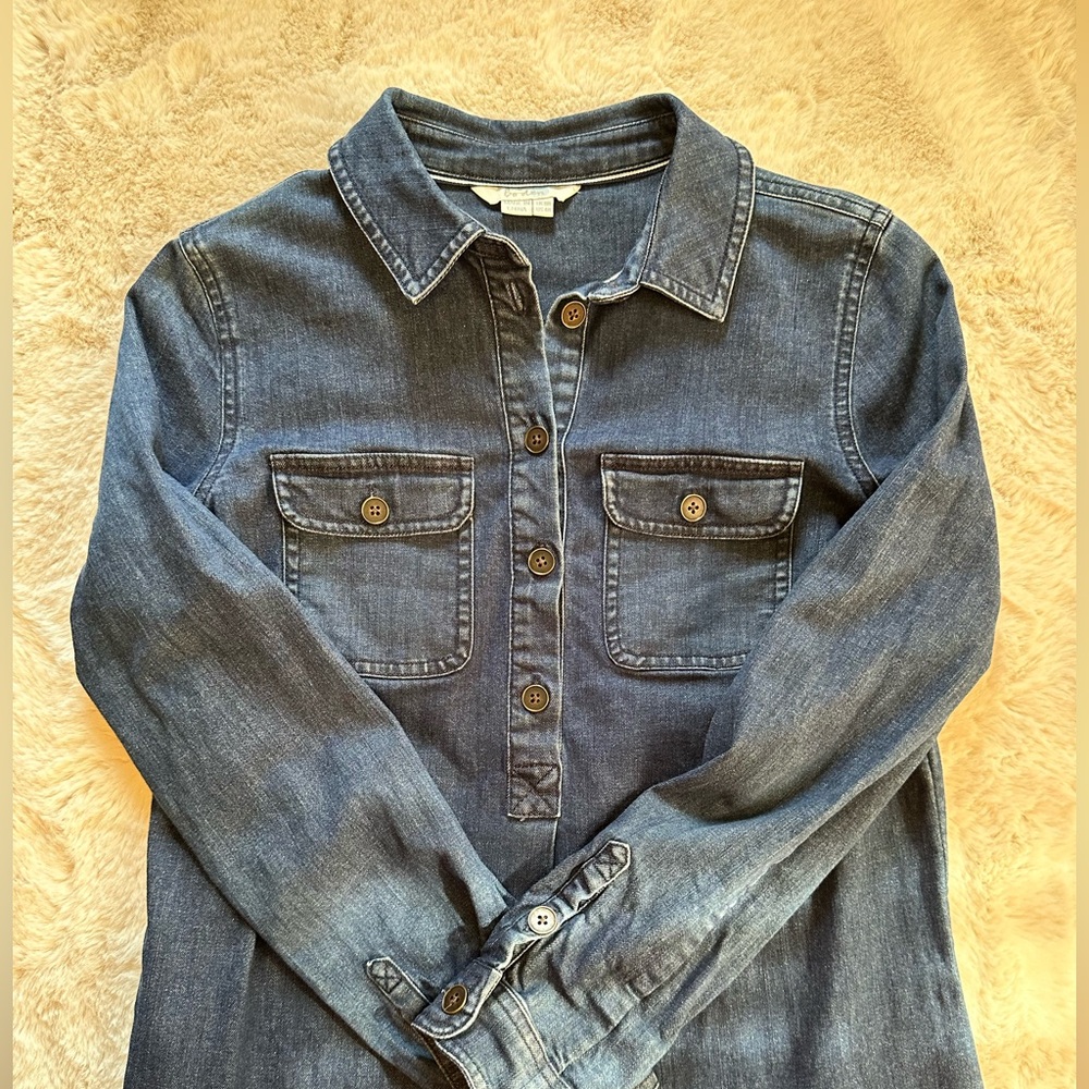Boden Denim Shirt Dress Size Blue Chambray Long Sleeve 4R - Picture 3 of 7